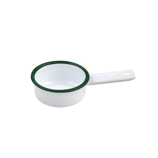 Mini casseruola Enamel in acciaio smaltato bianco con bordo verde - 100 ml - Ø 8 cm - H 3 cm - 12 unità
