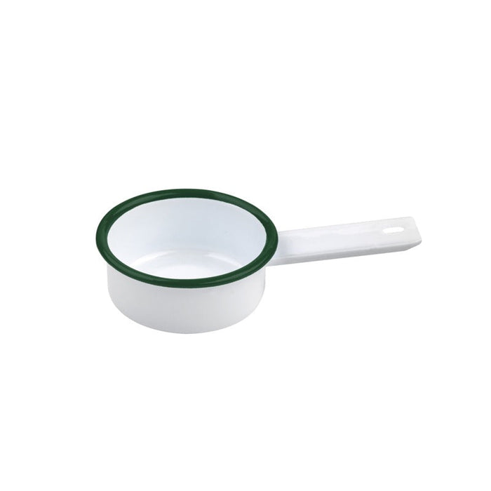 Mini casseruola Enamel in acciaio smaltato bianco con bordo verde - 100 ml - Ø 8 cm - H 3 cm - 12 unità