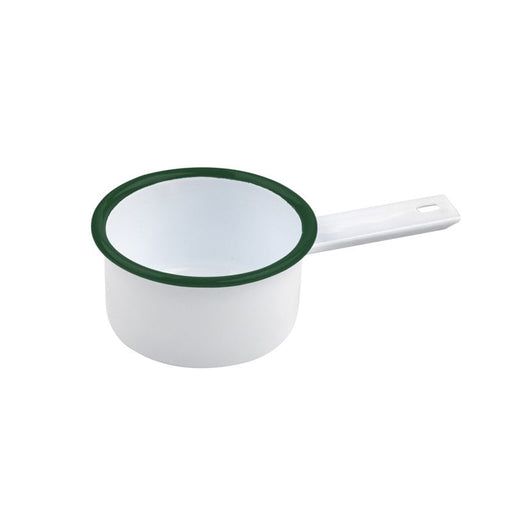 Mini casseruola Enamel in acciaio smaltato bianco con bordo verde - 200 ml - Ø 9 cm - H 4,7 cm - 12 unità