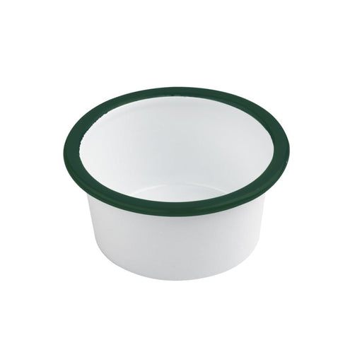 Contenitore a bordo dritto Enamel in acciaio smaltato bianco con bordo verde - 160 ml - Ø 9 cm - H 4,5 cm - 12 unità