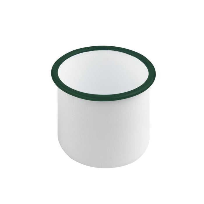 Delipot Enamel in acciaio smaltato bianco con bordo verde - 350 ml - Ø 8 cm - H 8 cm - 12 unità