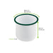 Delipot Enamel in acciaio smaltato bianco con bordo verde - 350 ml - Ø 8 cm - H 8 cm - 12 unità - dimensions