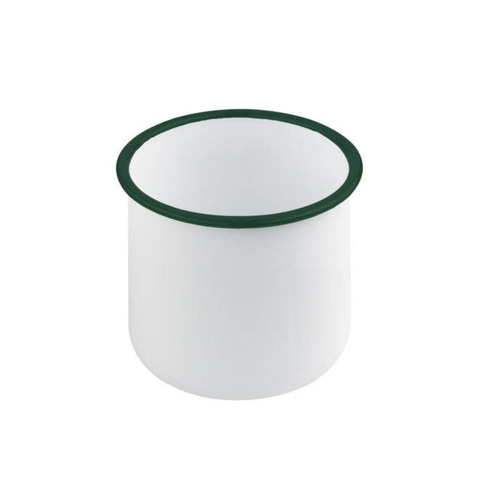 Delipot Enamel in acciaio smaltato bianco con bordo verde - 730 ml - Ø 10 cm - H 10 cm - 12 unità