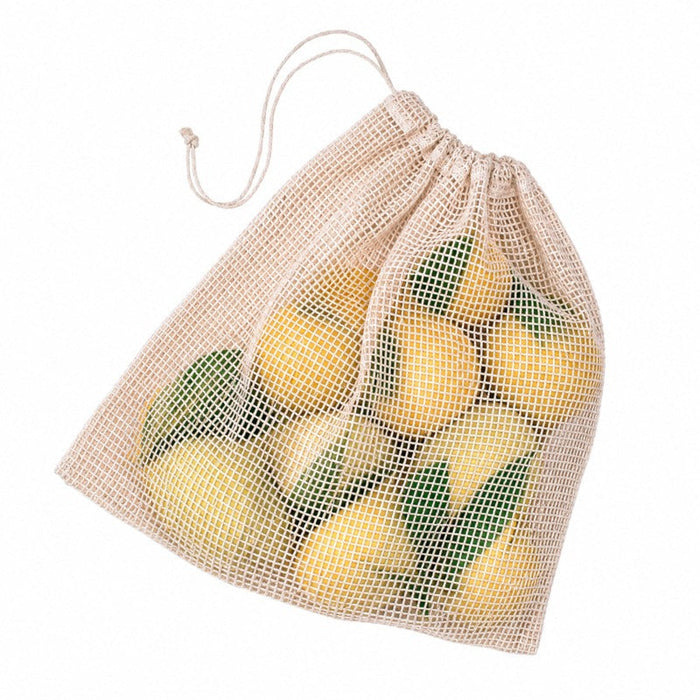 Sacchetto a rete in cotone naturale con chiusura a cordoncino - 30 cm x 34 cm - 50 unità