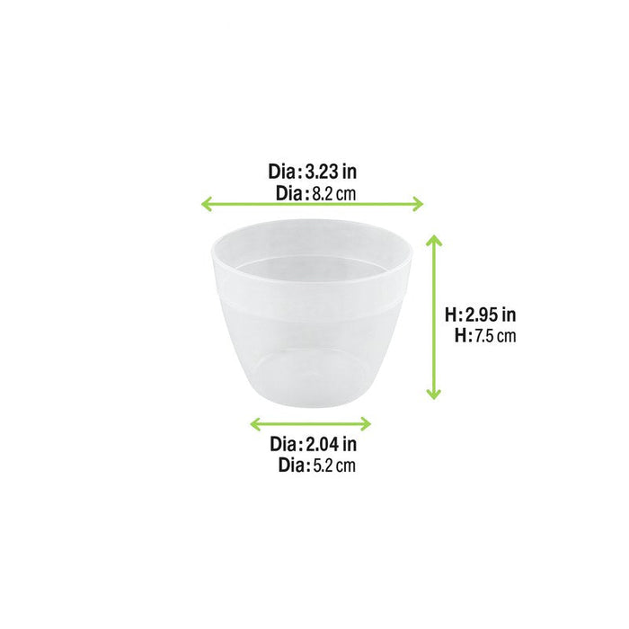 Bicchiere Cupoly impilabile in plastica PP riutilizzabile - 256 ml - Ø 8,2 cm - H 7,5 cm - 36 unità - dimensions