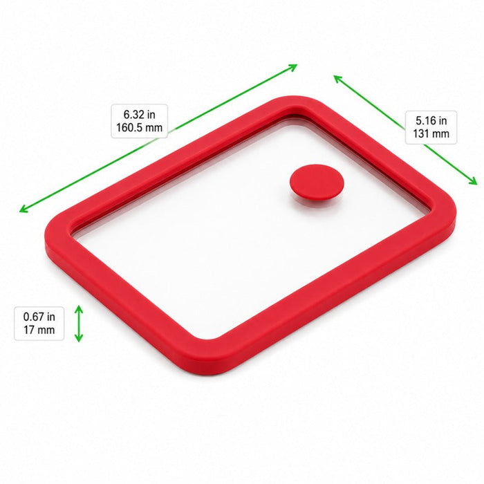 Coperchio GN 1/8 in vetro temperato e silicone con 2 tappi in silicone trasparente - 16,05 cm x 13,1 cm x 1,7 cm - Compatibile con 294GNOX1845 - 48 unità - dimensions