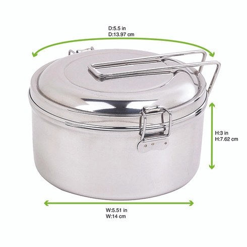 Contenitore rotondo Noxbox in acciaio inox con coperchio - 900 ml - Ø 14 cm - H 7,6 cm - 6 unità - dimensions
