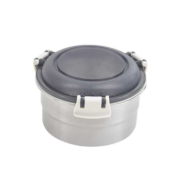 Contenitore rotondo Noxbox in acciaio inox con coperchio in PP nero - 600 ml - Ø 13,7 cm - H 7,3 cm - 12 unità