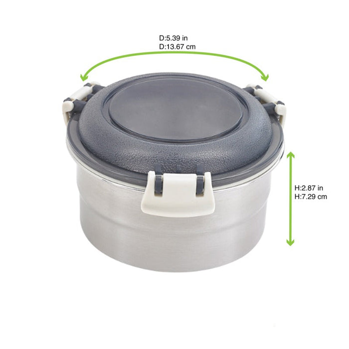 Contenitore rotondo Noxbox in acciaio inox con coperchio in PP nero - 600 ml - Ø 13,7 cm - H 7,3 cm - 12 unità - dimensions
