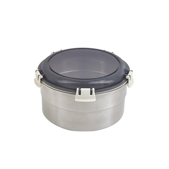 Contenitore rotondo Noxbox in acciaio inox con coperchio in PP nero - 900 ml - Ø 15,5 cm - H 8 cm - 6 unità