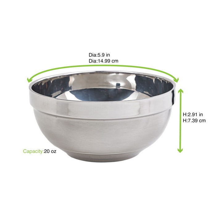 Ciotola rotonda in acciaio inox "Noxbox" - 600 ml - Ø 15 cm - H 7,4 cm - 20 unità - dimensions