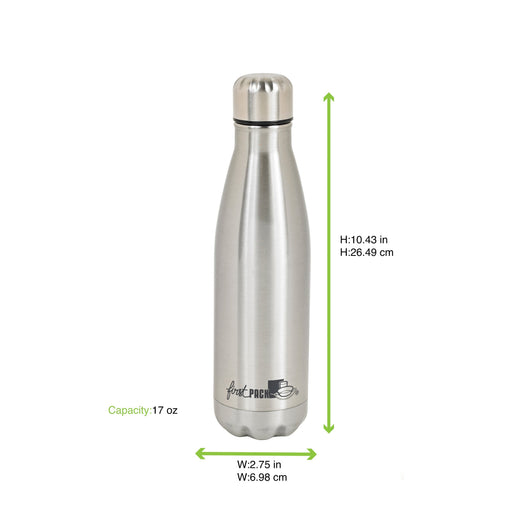 Borraccia Noxbottle in acciaio inox a doppia parete isotermica con tappo - 500 ml - Ø 3,5 cm - H 26,5 cm - 12 unità - dimensions