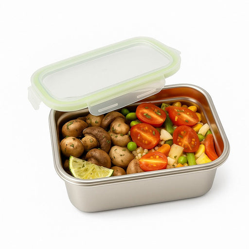 Contenitore per pasti Noxbox rettangolare in acciaio inox con coperchio in PP - 1600 ml - 22,3 cm x 15 cm x 8 cm - 6 unità