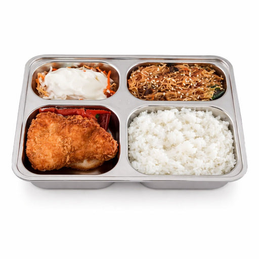 Vassoio pasto Noxtray in acciaio inox a 4 scomparti con coperchio in PP - 28,5 cm x 22,2 cm - 10 unità