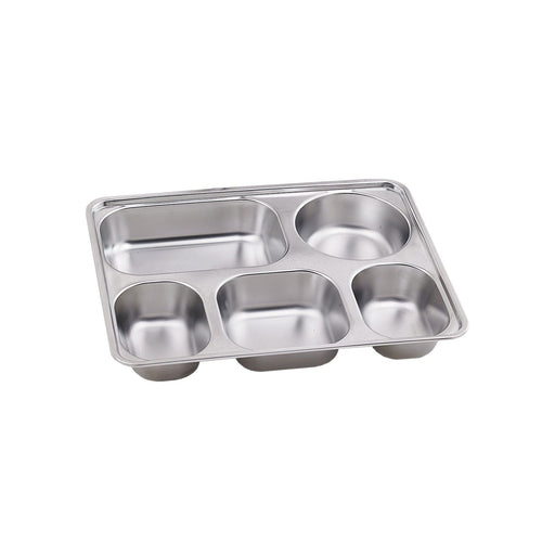 Vassoio pasto Noxtray in acciaio inox a 5 scomparti con coperchio in PP - 28 cm x 22 cm - 10 unità
