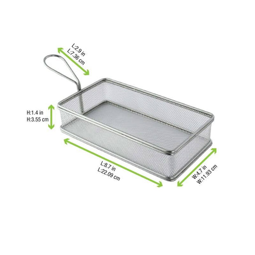 Cestello grande per friggitrice rettangolare in metallo - 22 cm x 12 cm x 3,5 cm - 6 unità - dimensions