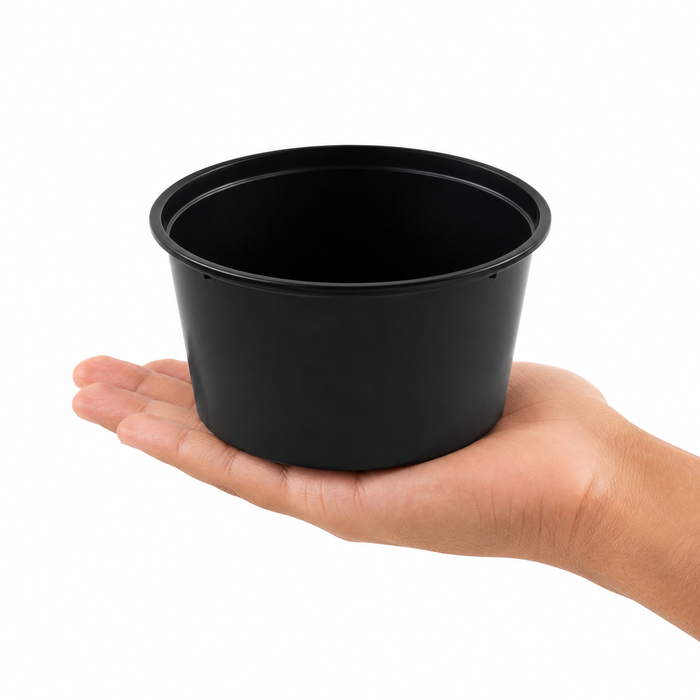 Insalatiera rotonda "Buckaty" in PP iniettato nero - 1000 ml - Ø 14,5 cm - H 8,1 cm - 500 unità