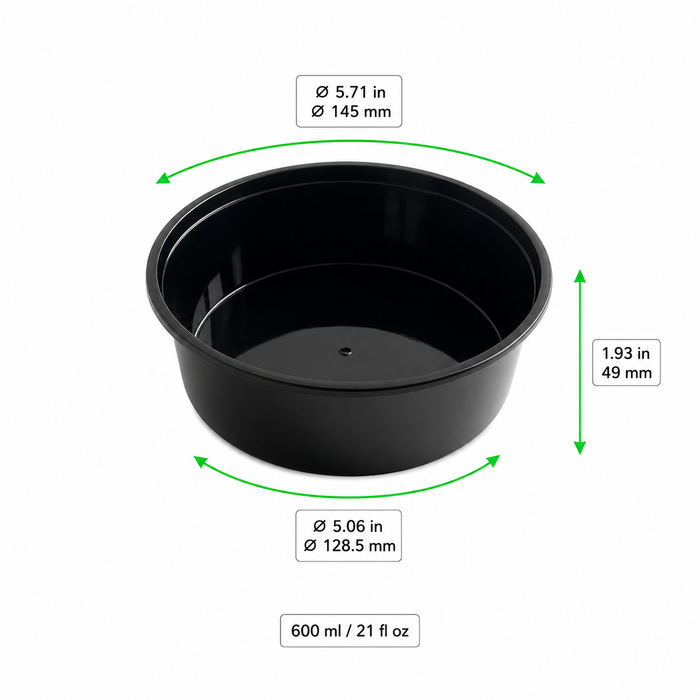 Insalatiera rotonda "Buckaty" in PP iniettato nero - 600 ml - Ø 14,5 cm - H 4,9 cm - 500 unità