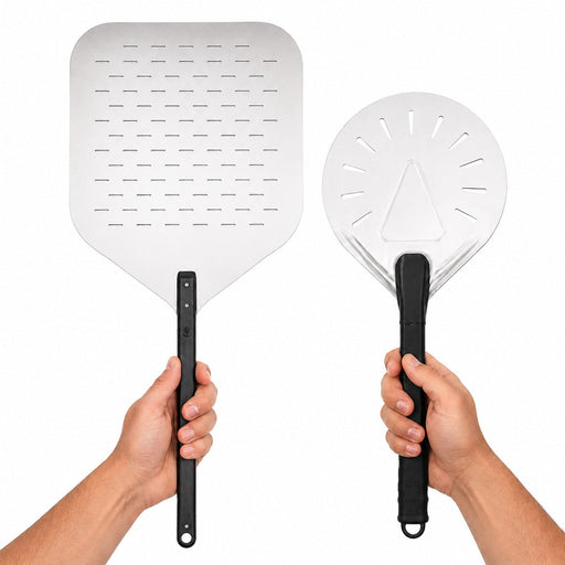 2 pale per pizza forate in alluminio: pala per infornare e pala per girare - 35,5 cm x 40,6 cm - 1 unità