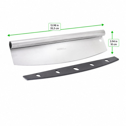 Mezzaluna per pizza "Rocker" in acciaio inox con custodia protettiva - 35,5 cm x 10 cm - 6 unità - dimensions