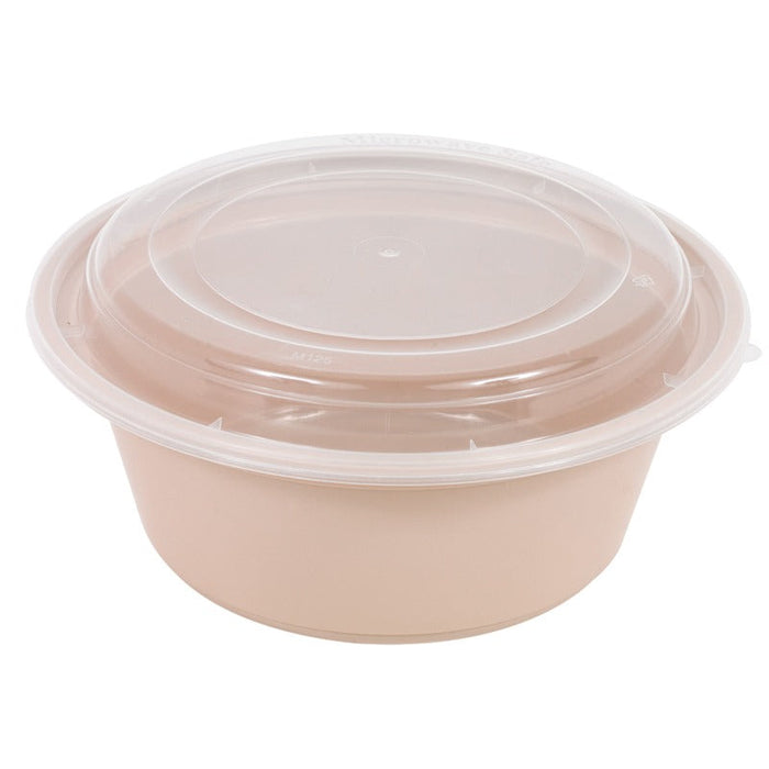 Ciotola rotonda beige in plastica PP con coperchio trasparente "Reemp" - 1200 ml - Ø 18,2 cm - H 8,2 cm - 150 unità