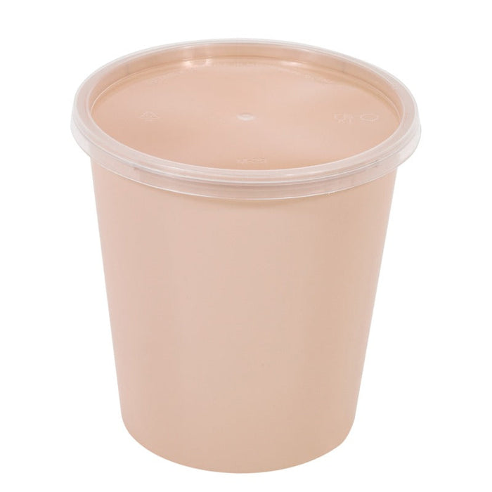 Ciotola rotonda beige in plastica PP con coperchio trasparente "Reemp" - 1000 ml - Ø 12 cm - H 12,5 cm - 150 unità