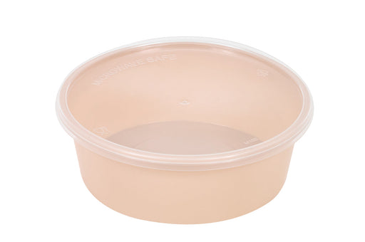 Ciotola rotonda beige in plastica PP con coperchio trasparente "Reemp" - 300 ml - Ø 12 cm - H 3,2 cm - 250 unità