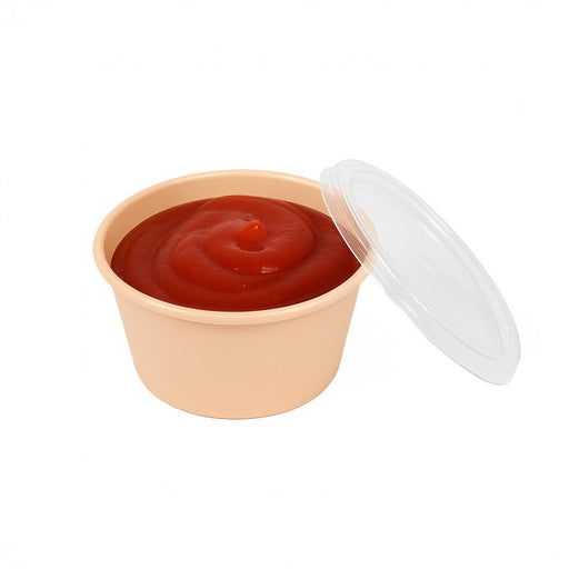 Ciotola rotonda beige in plastica PP con coperchio trasparente "Reemp" - 60 ml - Ø 6,4 cm - H 3 cm - 1000 unità