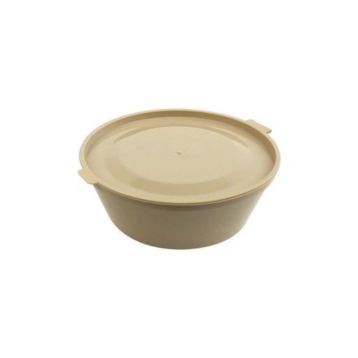 Ciotola rotonda beige in plastica PP con coperchio incernierato "Reemp" - 180 ml - Ø 10,2 cm - H 3,6 cm - 1000 unità
