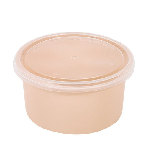 Ciotola rotonda beige in plastica PP con coperchio trasparente "Reemp" - 225 ml - Ø 9,8 cm - H 4,9 cm - 250 unità