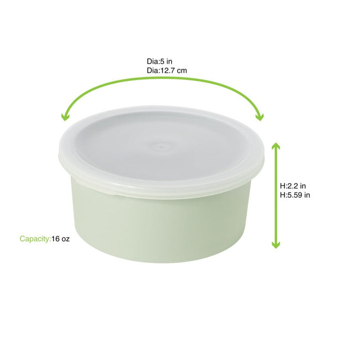 Ciotola rotonda riutilizzabile in plastica RPET verde acqua "Phoenix" - 470 ml - Ø 12,6 cm - H 5,5 cm - 24 unità - dimensions