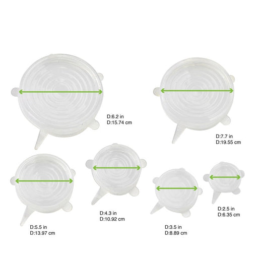 Set di 6 coperchi riutilizzabili in silicone - Ø 6,5 / 9,5 / 11,5 / 14,5 / 16,5 / 20,5 cm - 10 unità - dimensions