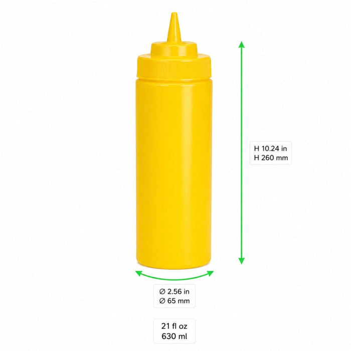 Dispenser per salse morbido giallo a 1 beccuccio, plastica senza BPA - 630 ml - H 26 cm - 6 unità - dimensions