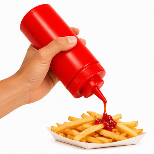 Dispenser per salse morbido rosso a 1 beccuccio, plastica senza BPA - 630 ml - H 26 cm - 6 unità