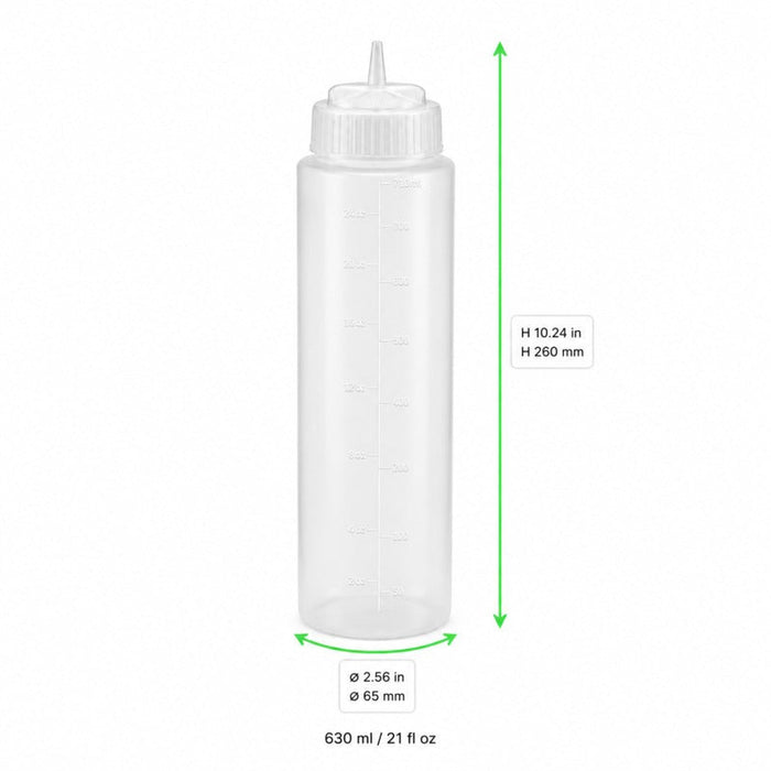 Dispenser per salse morbido trasparente a 1 beccuccio, plastica senza BPA - 630 ml - H 26 cm - 6 unità - dimensions