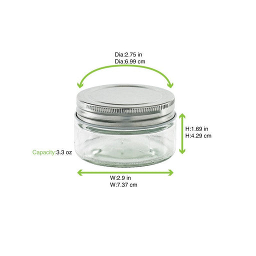 Barattolo in vetro rotondo con tappo in alluminio - 100 ml - Ø 7 cm - H 4,3 cm - 20 unità - dimensions