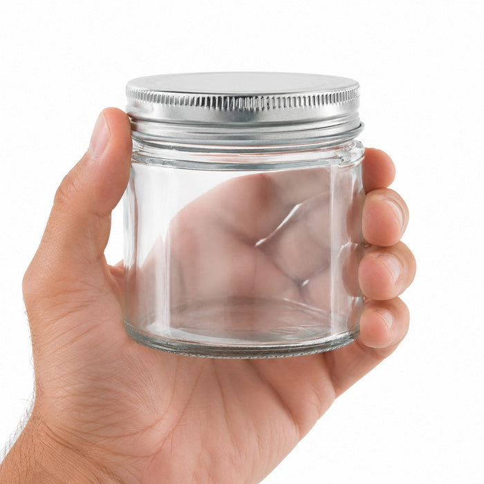 Barattolo in vetro rotondo con tappo in alluminio - 180 ml - Ø 7 cm - H 7,5 cm - 20 unità