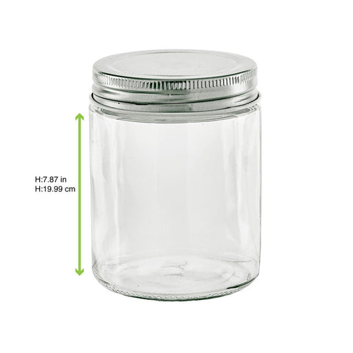 Barattolo in vetro rotondo con tappo in alluminio - 300 ml - Ø 7 cm - H 9,9 cm - 20 unità - dimensions