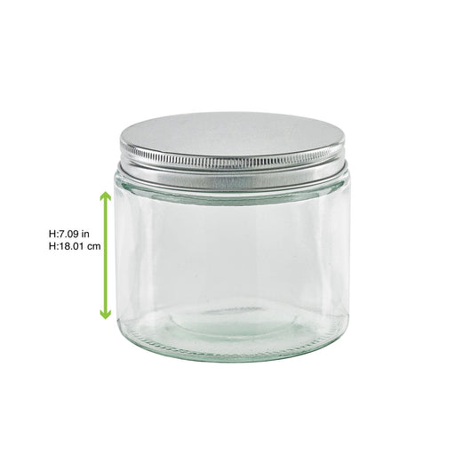 Barattolo in vetro rotondo con tappo in alluminio - 390 ml - Ø 8,8 cm - H 8,1 cm - 15 unità - dimensions