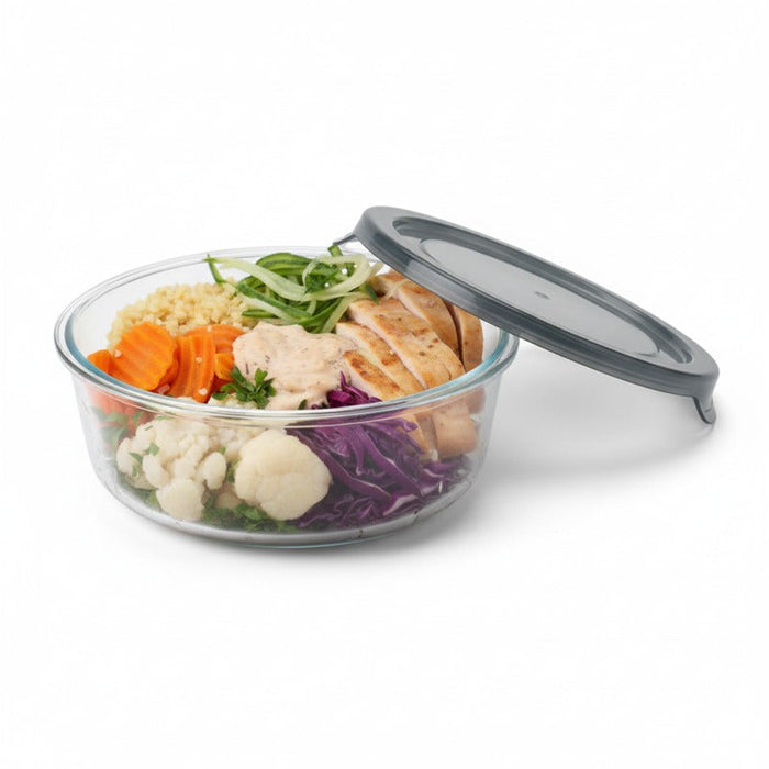 Ciotola rotonda in vetro borosilicato con coperchio in plastica PP "CookShow" - 950 ml - Ø 17 cm - H 7,4 cm - 18 unità
