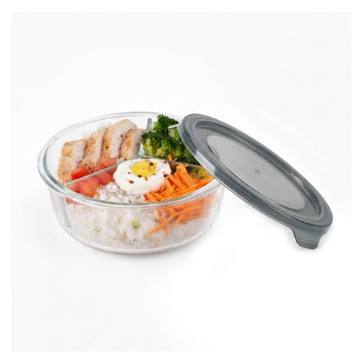 Ciotola rotonda a scomparti in vetro borosilicato con coperchio in plastica PP "CookShow" - 930 ml - Ø 17,2 cm - H 7,6 cm - 18 unità