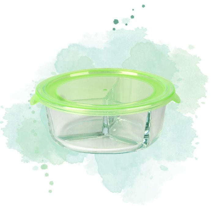 Ciotola rotonda a scomparti in vetro borosilicato con coperchio in plastica PP "CookShow" - 930 ml - Ø 17,2 cm - H 7,6 cm - 18 unità - dimensions