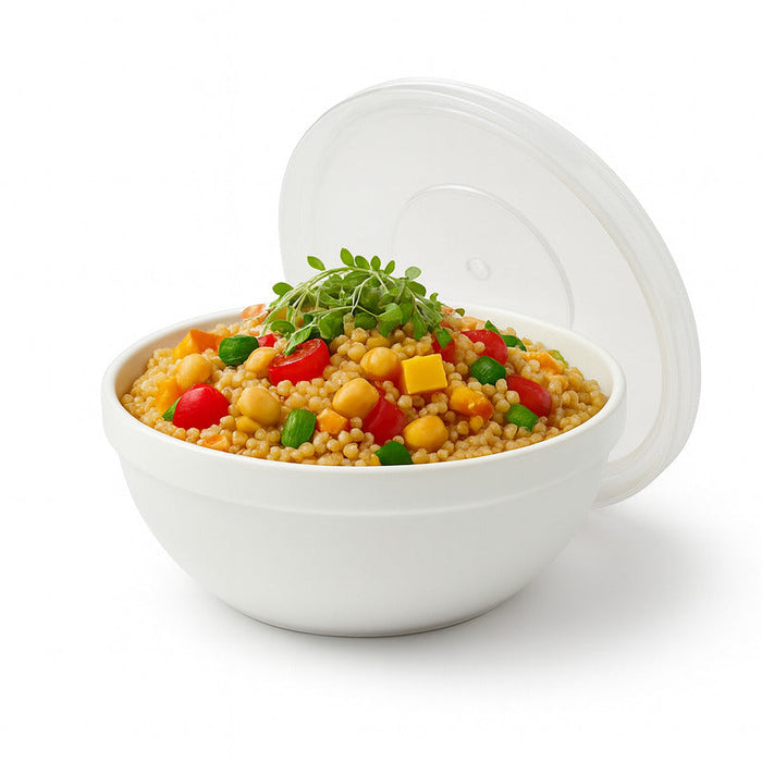 Ciotola rotonda in vetro opale con coperchio in plastica PP "CookShow" - 1140 ml - Ø 17,8 cm - H 7,5 cm - 12 unità