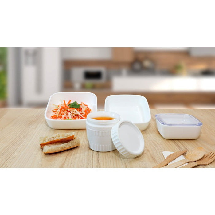 Ciotola rotonda in vetro opale con coperchio in plastica PP "CookShow" - 250 ml - Ø 10,5 cm - H 5 cm - 36 unità