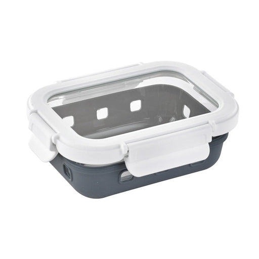 Contenitore rettangolare in vetro borosilicato con coperchio e protezione in silicone - 370 ml - 14,5 cm x 10,5 cm x 4,7 cm - 24 unità