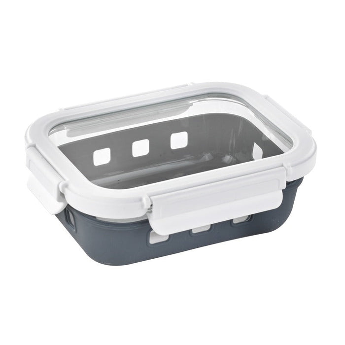 Contenitore rettangolare in vetro borosilicato con coperchio e protezione in silicone - 660 ml - 17 cm x 12,5 cm x 5,3 cm - 24 unità