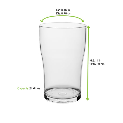 Bicchiere da birra Cupoly in plastica PP riutilizzabile - 640 ml - Ø 8,8 cm - H 15,6 cm - 18 unità - dimensions
