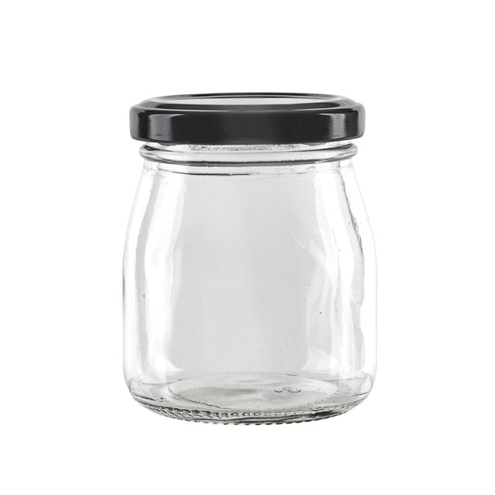 Vasetto per budino in vetro con tappo in ferro nero - 150 ml - Ø 6 cm - H 8 cm - 120 unità