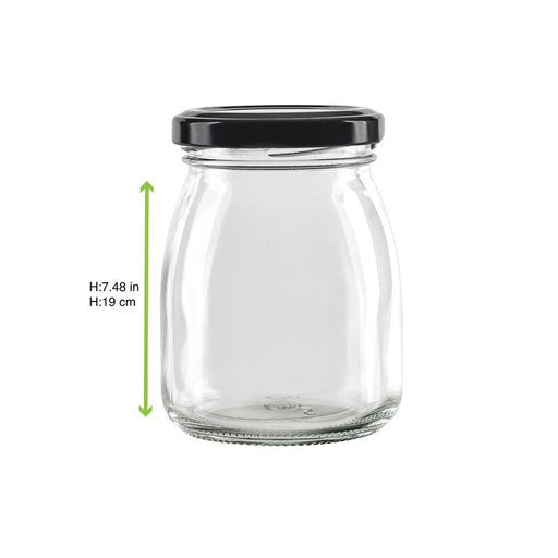 Vasetto per budino in vetro con tappo in ferro nero - 200 ml - Ø 6 cm - H 9,1 cm - 84 unità - dimensions