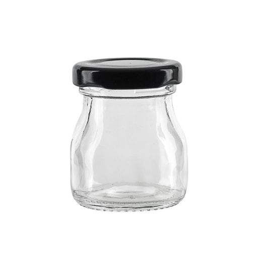 Vasetto per budino in vetro con tappo in ferro nero - 50 ml - Ø 4,5 cm - H 5,8 cm - 240 unità
